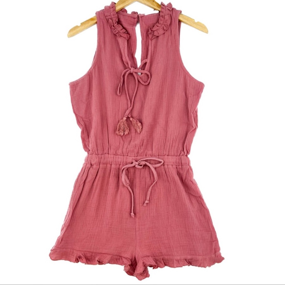 NWT Heyson Hemp Gauze Cotton Romper Shorts Sleeveless Ruffle Collar Ruffled